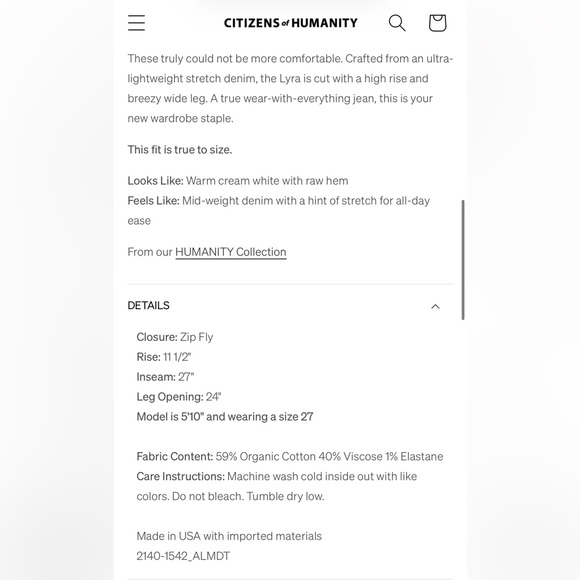 Citizens of Humanity Lyra High Rise Crop Wide Leg Jeans in Almondette NWT Sz 32 - Picture 3 of 13